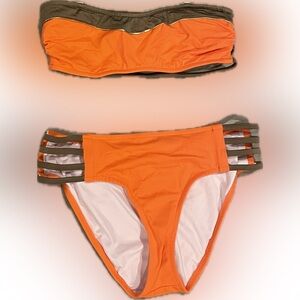 Venus Women's Bikini Swimsuit Bandeau Top Orange with Gold Size 6 Top/8 Bottom
